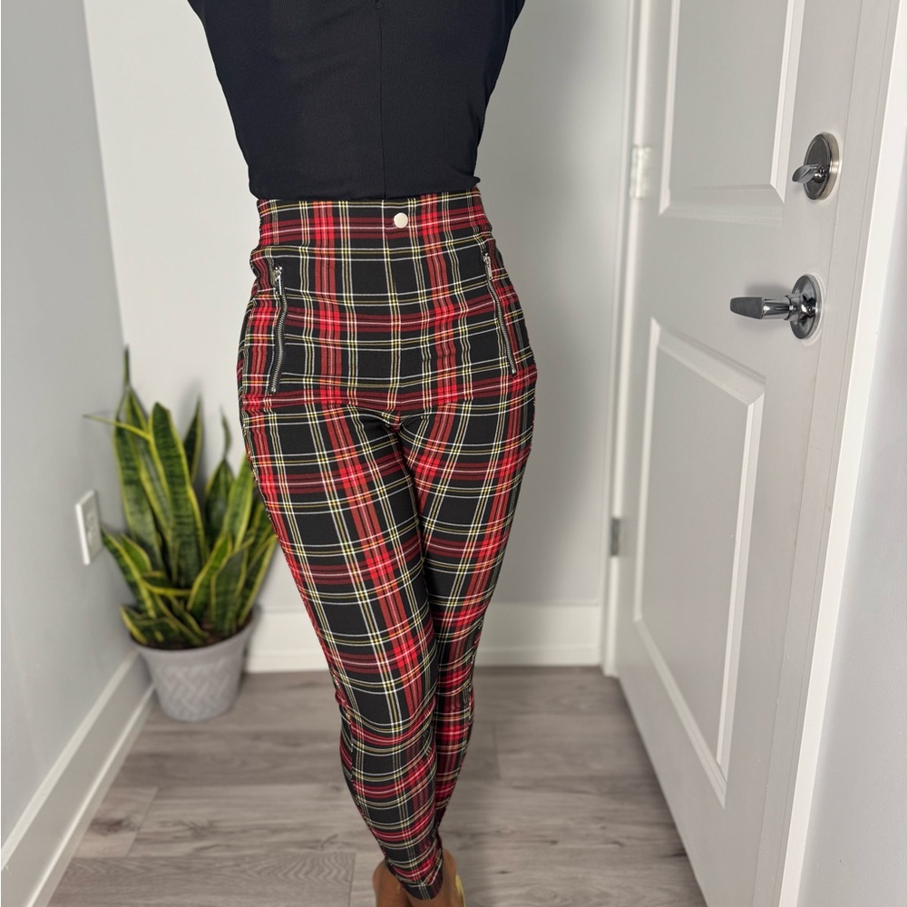 Plaid High-Waisted Pants